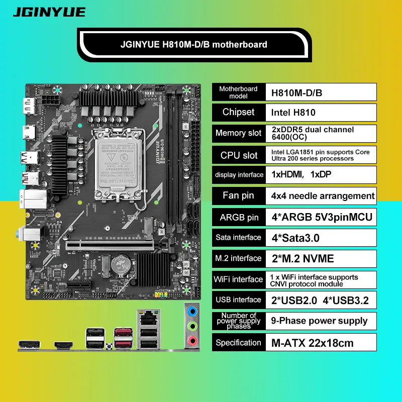 Placa base H810 Intel LGA1851 DDR5 micro-ATX para Intel ® CPU Core Ultra200 Series 225/245K/265K DDR5 RAM MAX 64GB