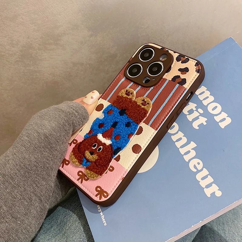 Funda de teléfono de cuero con bolsa de tambor de elefante de peluche 3D de dibujos animados para iPhone 16 15 13 14 11 12 Pro Max - imagen 5