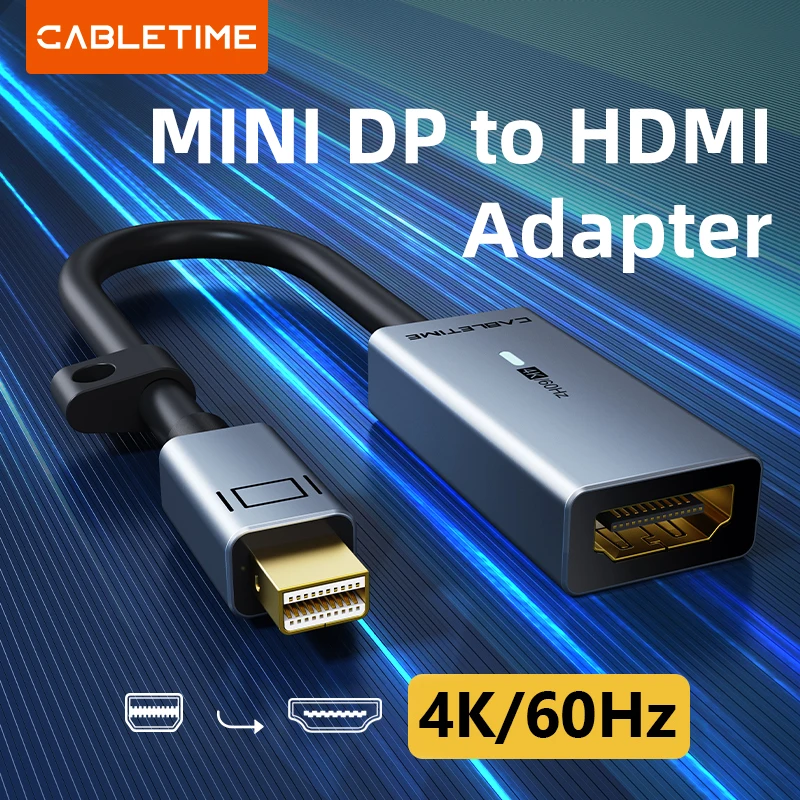 CABLETIME Mini DisplayPort a HDMI Adaptador 4K 60HZ Mini DP a HDMI LED Convertidor para MacBook Air 13 Surface Pro 4 Thunderbolt