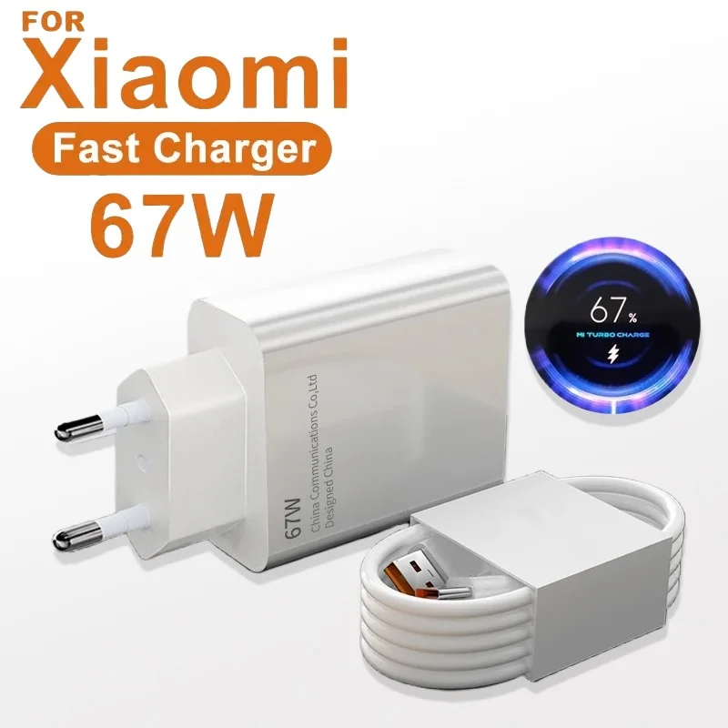 Para Xiaomi 67W USB cargador súper rápido adaptador de corriente 6A Cable tipo C carga rápida aplicable a Xiaomi Samsung Huawei