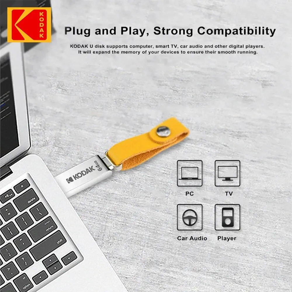 KODAK-unidad Flash USB 2,0 de 128GB, 64GB, 32GB, resistente al agua, Mini Memory Stick, disco U de Metal y cuero - imagen 5