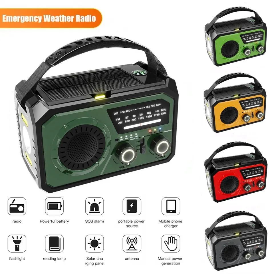 Radio portátil de energía Solar con manivela de 16000mAh, Radio meteorológica AM/FM/WB NOAA con linterna LED, Powerbank, Radio de emergencia para exteriores - imagen 2