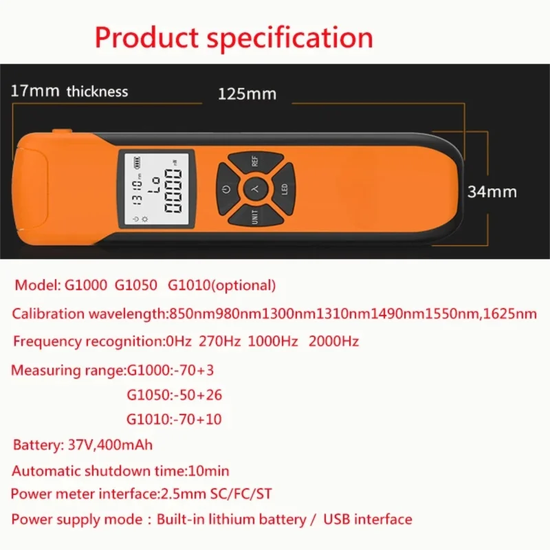 Medidor de Potencia Óptica G10 FTTH OPM Batería Recargable FC/SC/ST - imagen 5
