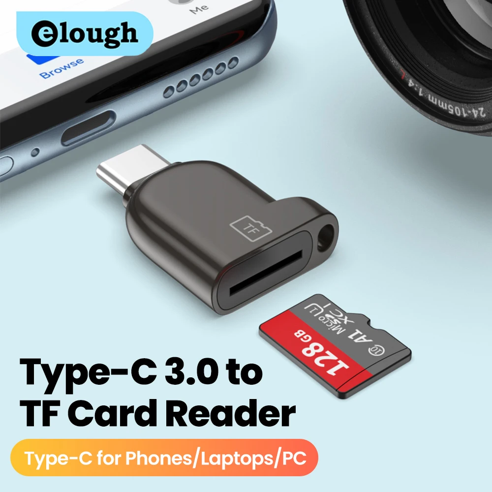 Lector de tarjetas Elough de alta velocidad tipo C 3,0 a TF lector de tarjetas Mini SD portátil para ordenador portátil Samsung Xiaomi Huawei