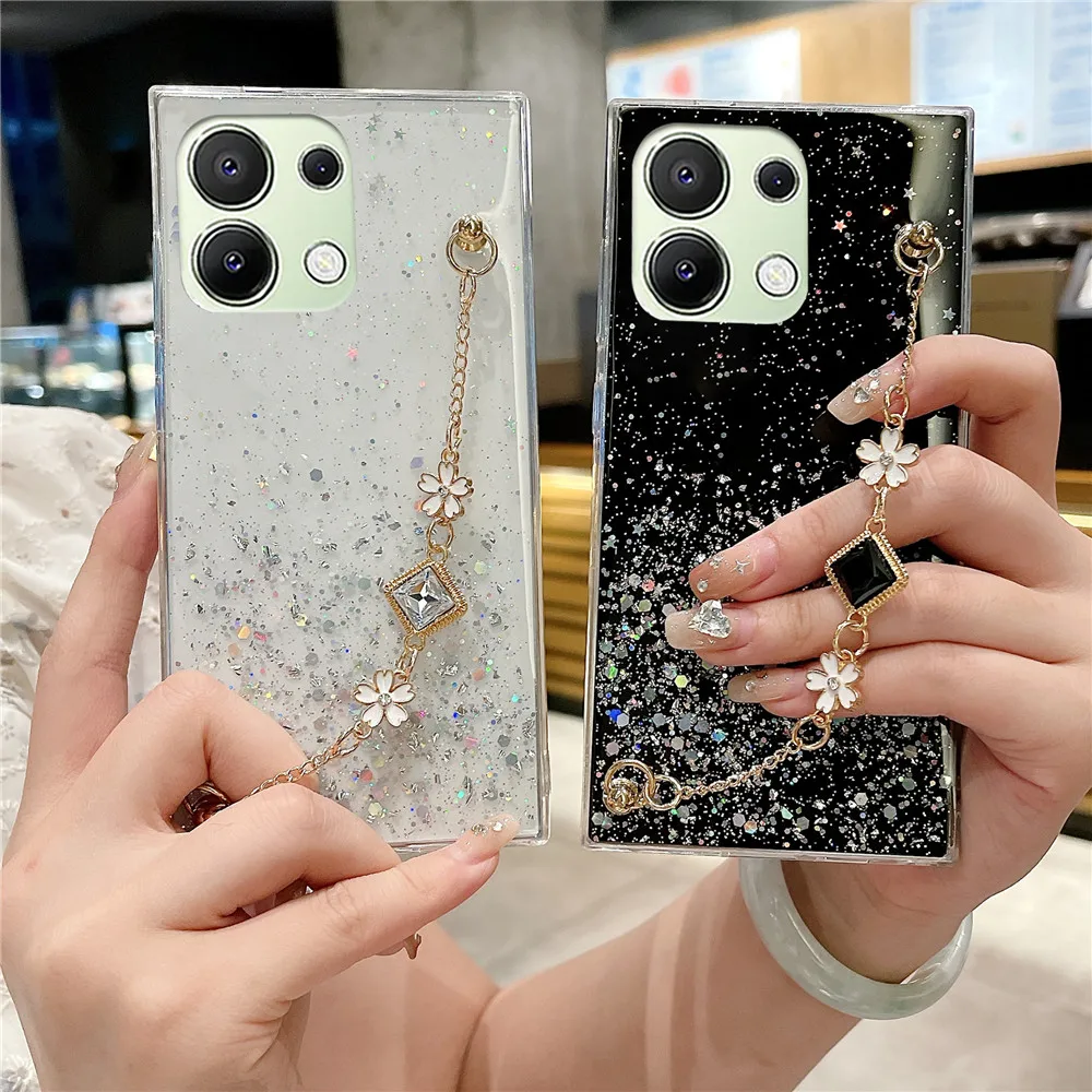 Funda de teléfono con pulsera de flores de diamante para Xiaomi Mi POCO X5 X3 X6 Pro NFC A3 C65 11T 12T 13T Lite Redmi 13C 12C 10C Glitter Cover - imagen 2