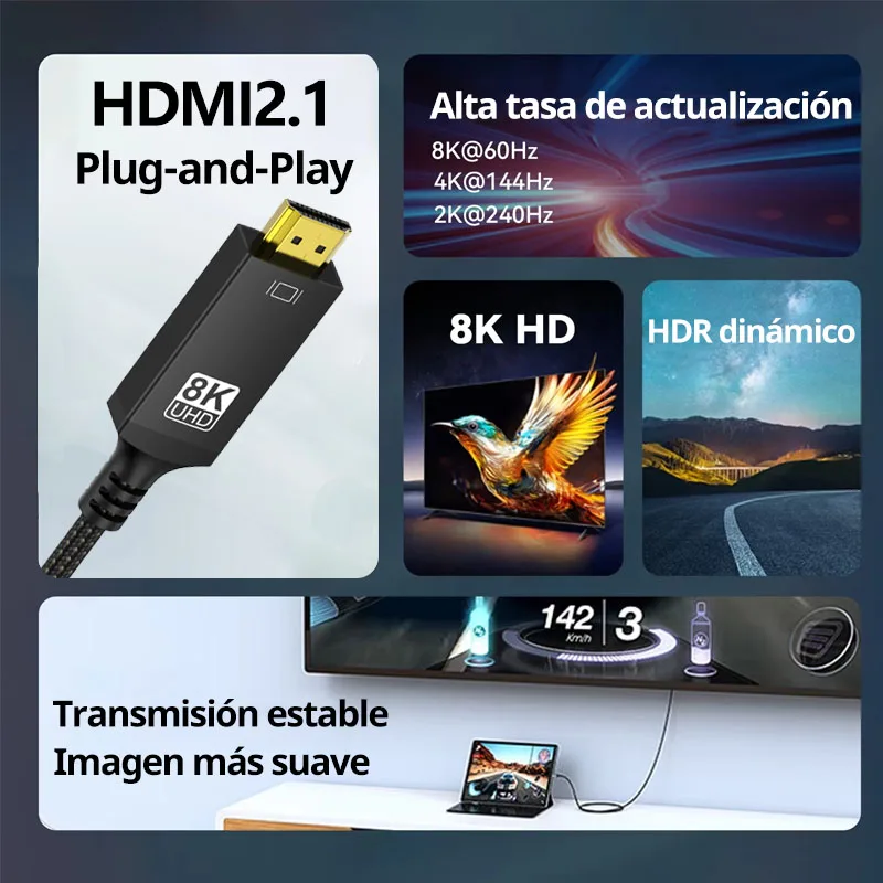 Cable USB C a HDMI 8K @ 60Hz 4K @ 120Hz Cable HDTV Compatible tipo C a HDMI para convertidor de TV MacBook Air iPad USB-C adaptador HDMI - imagen 2
