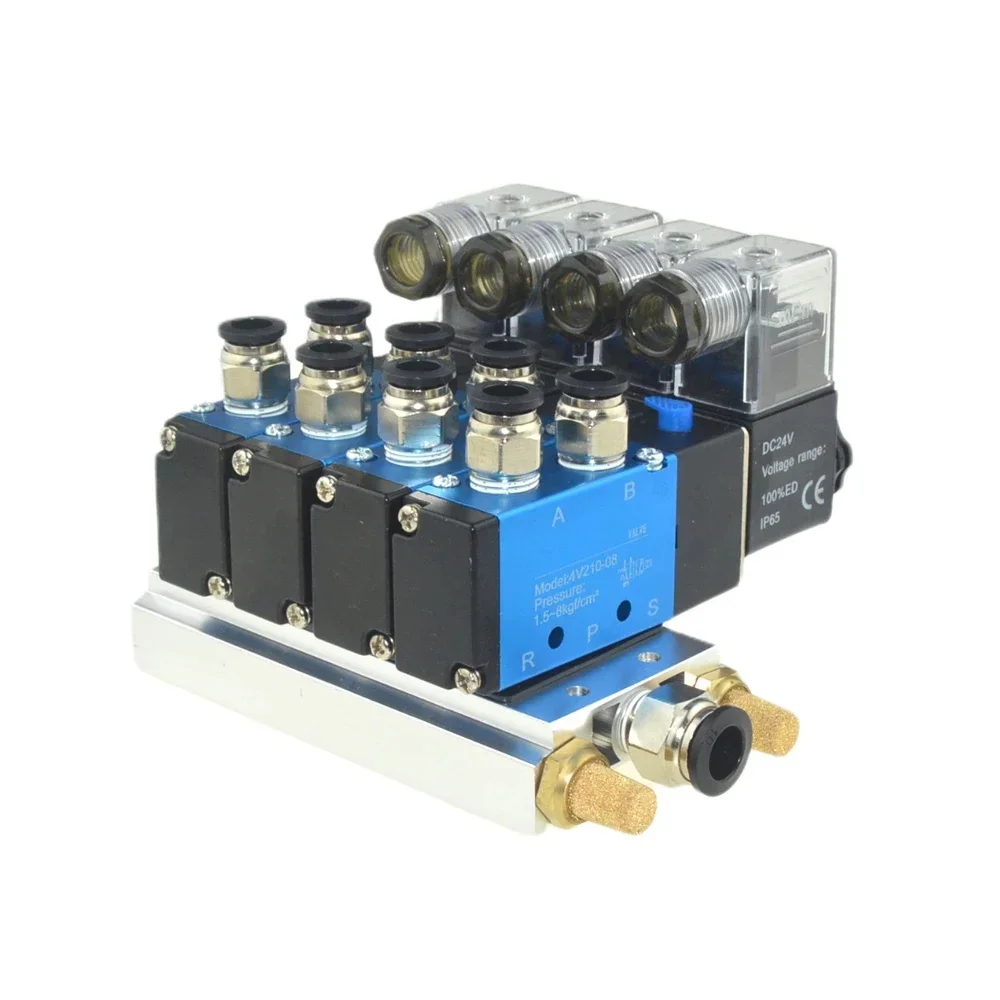 Bloque de válvula magnética solenoide neumática 4V210-08, Base de ajuste de silenciador, estaciones de colector multidireccional, manguera de 6mm y 8mm de 12/24V 110/220V