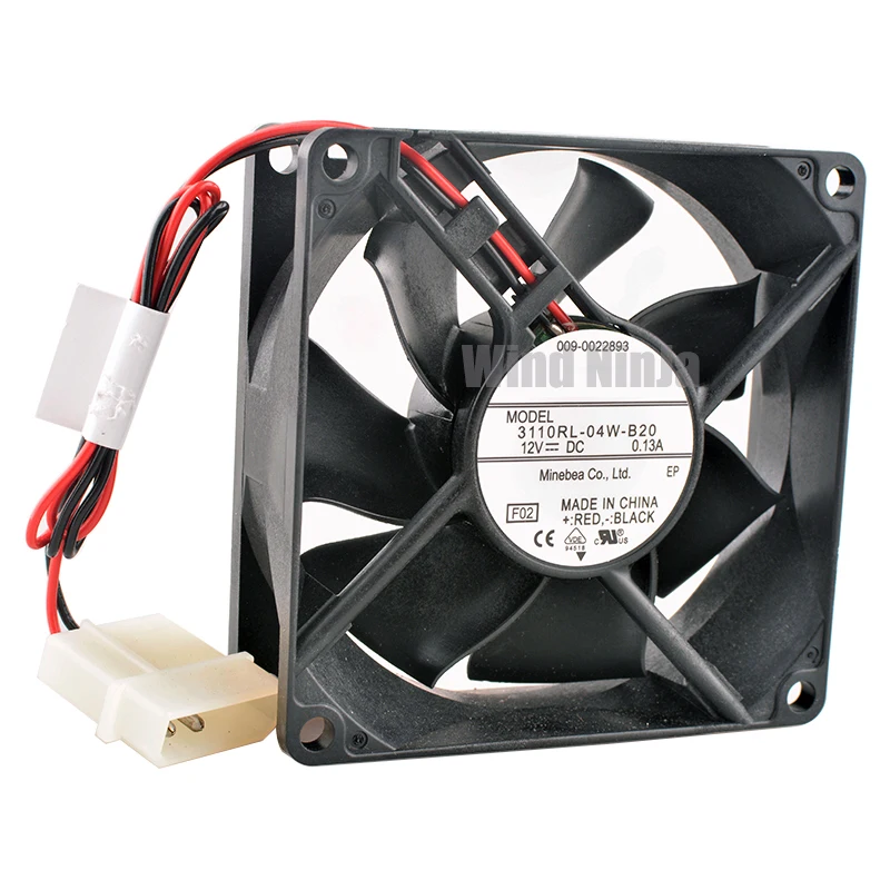3110RL-04W-B20 ventilador de flujo axial de doble rodamiento de bolas, ventilador de refrigeración para CPU, fuente de alimentación de chasis, 8cm, 80mm, 80x25mm, DC12V, 0.13A