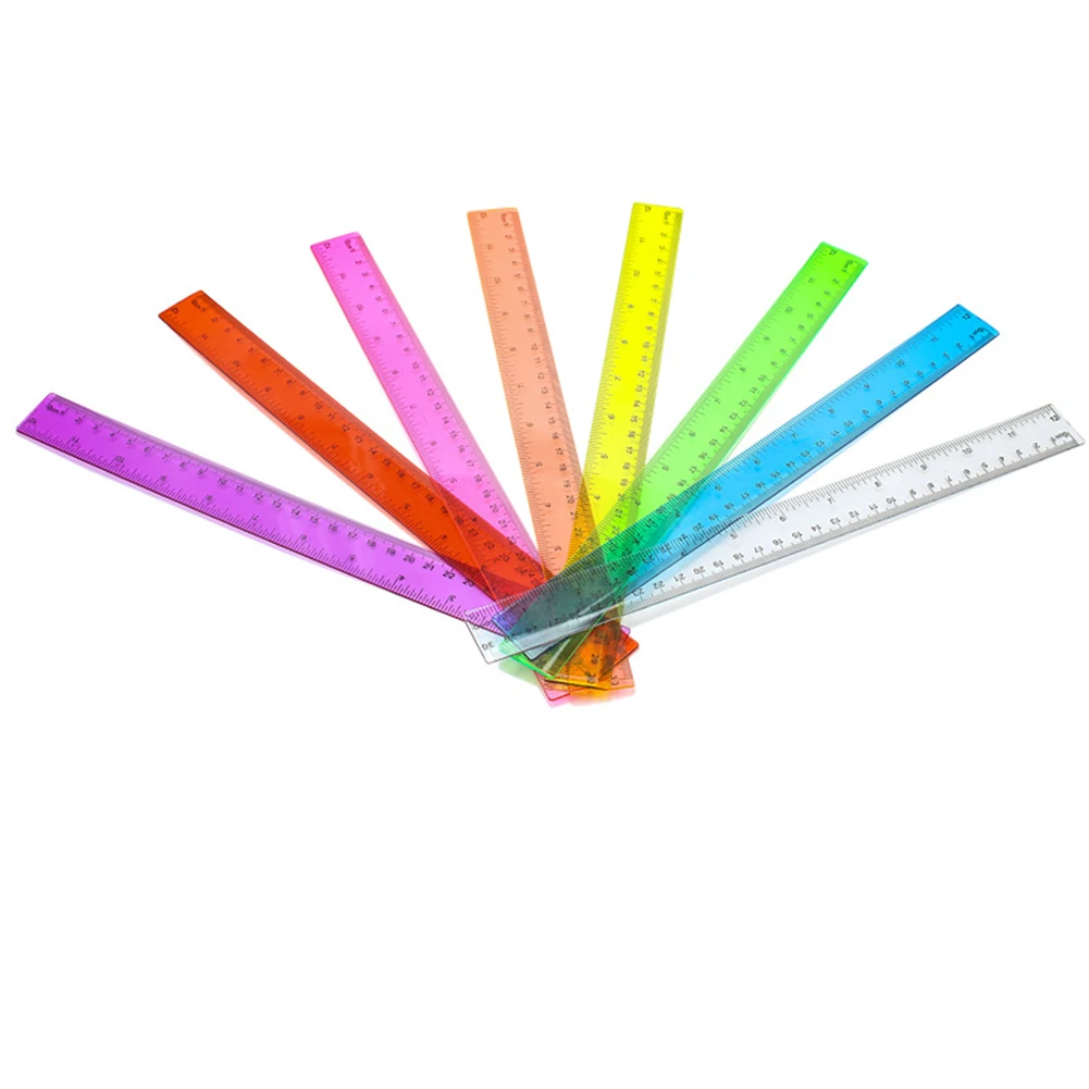 Regla transparente de Color de 8 Uds., reglas de dibujo de plástico de 30CM, reglas métricas portátiles resistentes al desgaste para el hogar, la Oficina y la escuela - imagen 4