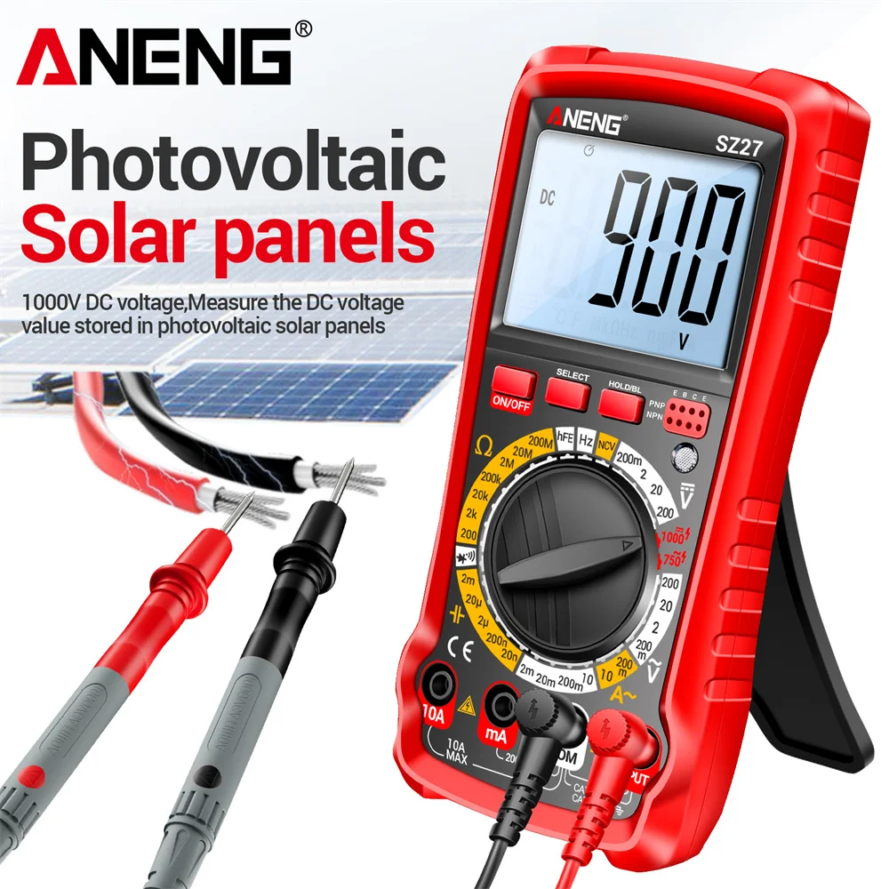 Multímetro Digital probador voltaje CA/CC corriente Ohm ANENG SZ27 voltímetro NCV prueba de capacitancia resistencia 1999 herramientas de recuentos - imagen 3