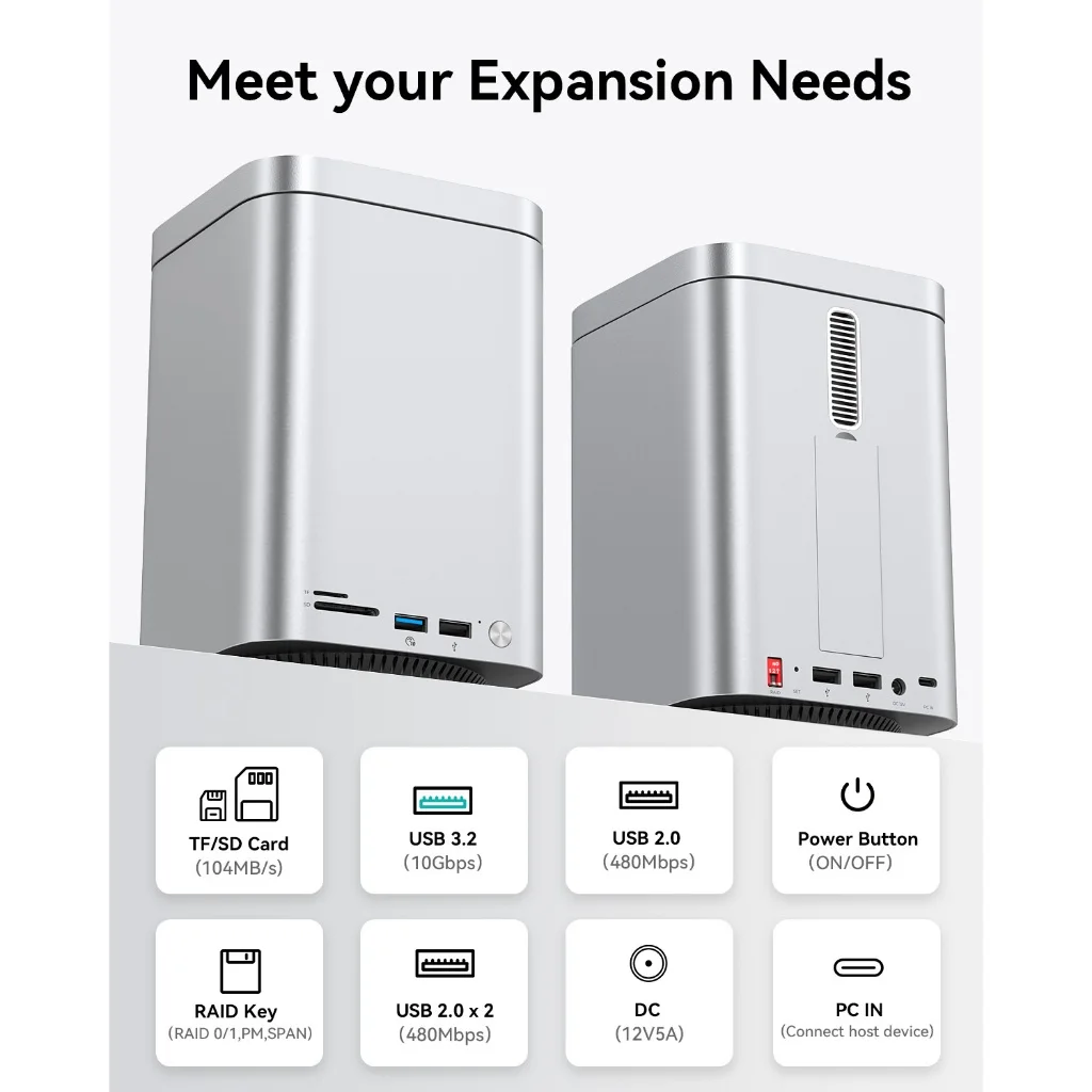 Yottamaster 10Gbps aleación de aluminio Mini Tower Dock M.2 NVMe SATA USB Hub estación de acoplamiento 2,5/3,5 "caja RAID DAS para Mac Mini M4 - imagen 3