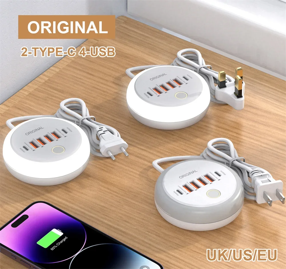 Cargador USB de 50W con múltiples puertos, toma de corriente, cargador de viaje de carga rápida para IPhone, Samsung, Xiaomi, adaptador de teléfono de carga rápida - imagen 2