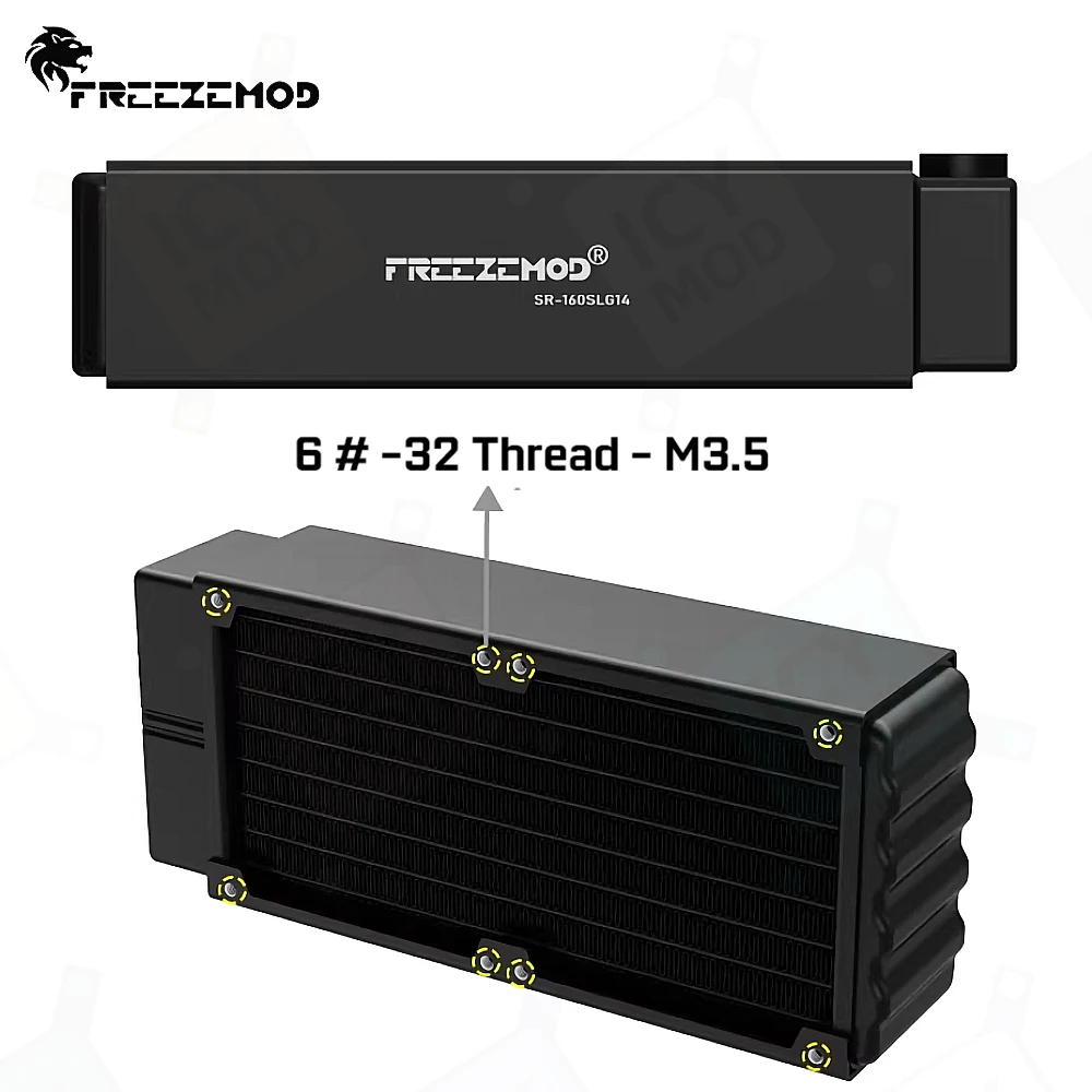 FREEZEMOD-mini radiador de refrigeración por agua de aluminio, disipador de calor doble de 16cm con 16 canales, Compatible con rosca G1/4', ventilador de 80mm, MOD para PC - imagen 5
