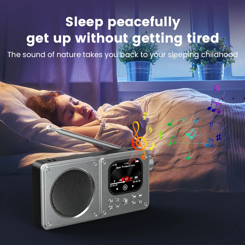 Altavoces inalámbricos Bluetooth 5,4, Radio FM portátil de 87,5-108MHz, Radio exterior, reproductor de música MP3, compatible con auriculares, tarjeta TF, reloj de vídeo - imagen 4