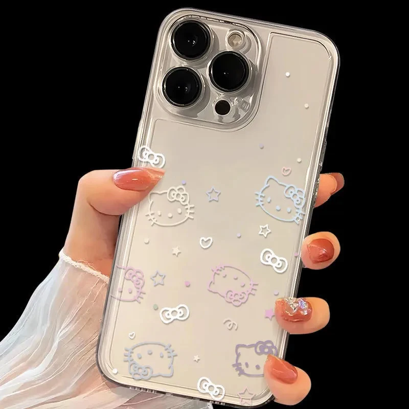 Sanrio Hello Kitty Bow-funda de teléfono encantadora para iPhone 16 15 14 13 12 11 Mini Pro Max X XR XSMax 7 8 Plus, funda transparente Y2K para chica