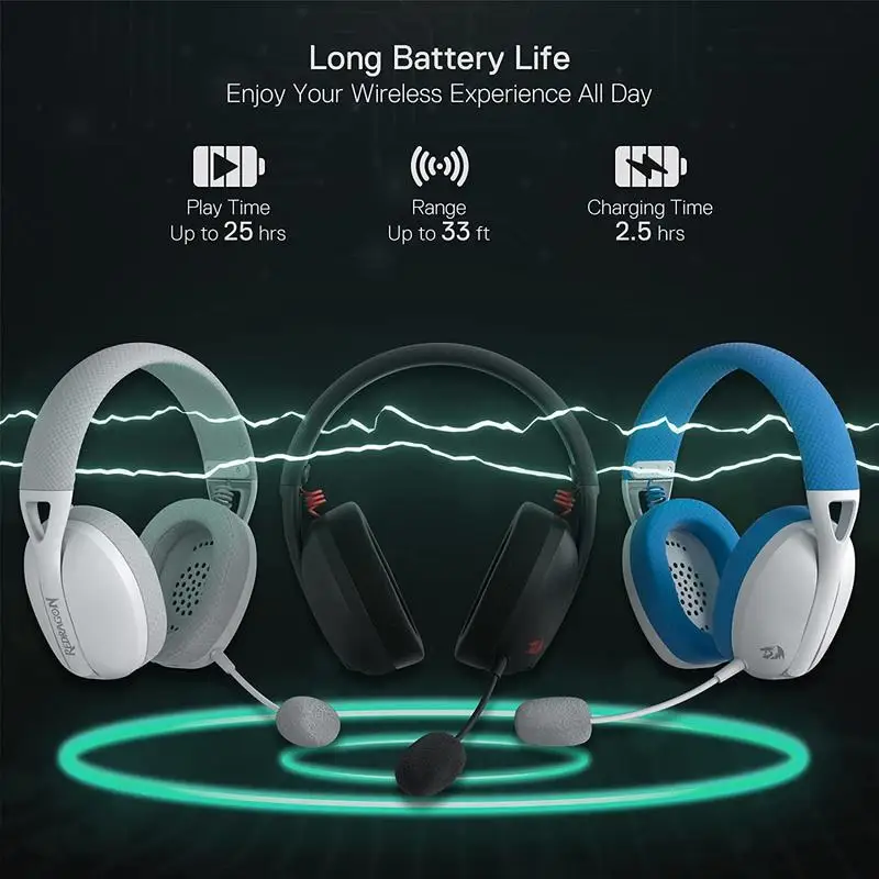 Redragon H848 Auriculares Bluetooth inalámbricos para juegos Ligero sonido envolvente 7,1 Controladores de 40 mm Micrófono desmontable Plataforma múltiple - imagen 4