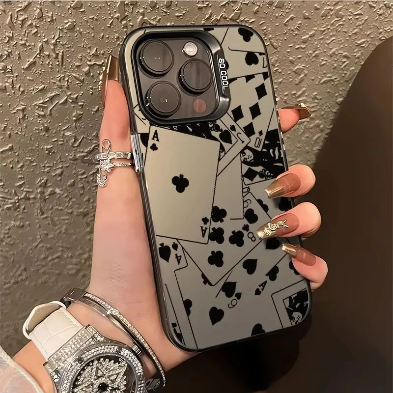Funda de teléfono con estampado de tarjetas de póker para iPhone 17 16 15 14 13 12 11 Pro XR XS Max 7 8 Plus, funda suave a prueba de golpes Y2K INS