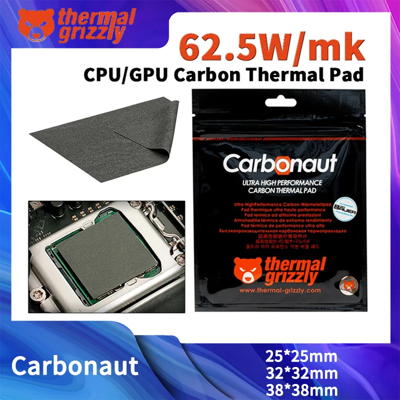Almohadilla térmica de carbono Grizzly Carbonaut de 0,2mm, almohadilla térmica de silicona no adhesiva, Flexible, reutilizable, CPU/GPU/PS4/placa base