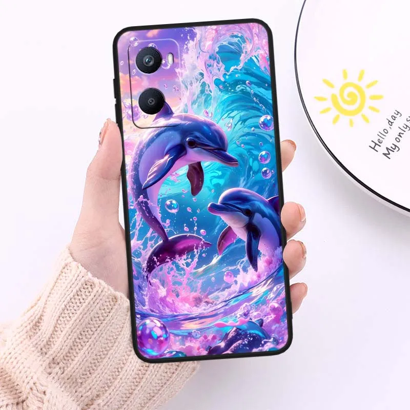Linda tortuga oceánica para OPPO Reno 12 11 F 10 8 7 6 5 4 Z T Lite Plus Pro 4G 5G funda de teléfono negra - imagen 4