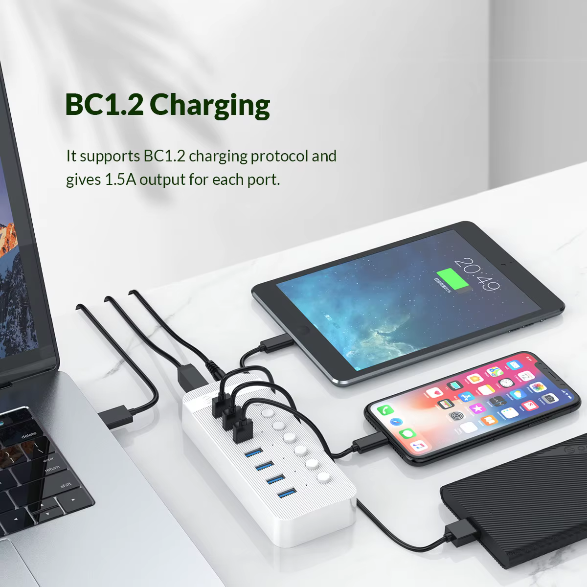 Hub USB 3.0 7 Puertos ORICO 5Gbps Interruptor LED Individual PC MacBook - imagen 5