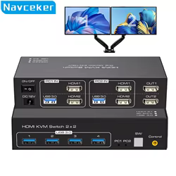 Conmutador KVM 2x2 4K 144Hz HDMI 2.1 DisplayPort USB 3.0 Dual Monitor PC