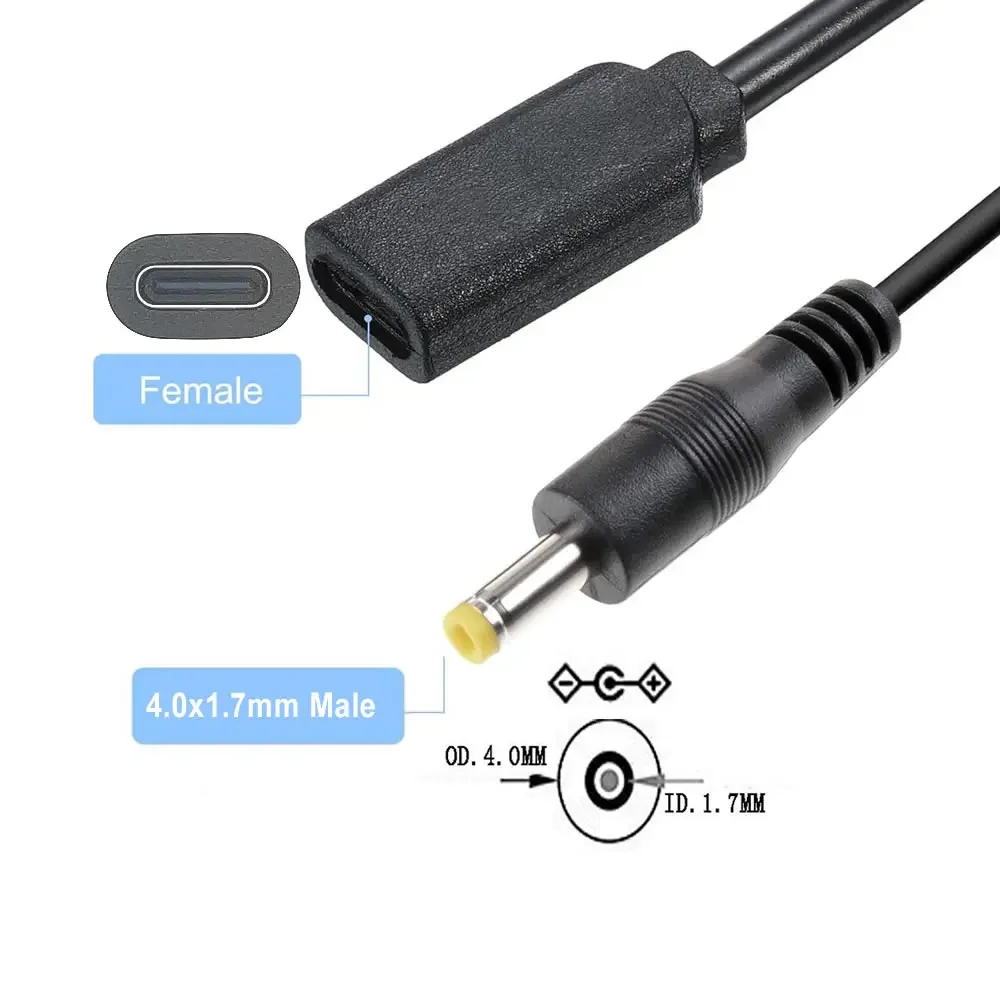 Cable de carga USB tipo C a CC 4,0x1,7mm 5V con interruptor de encendido/apagado para tira de luces LED linterna, altavoz y más cable de alimentación - imagen 2