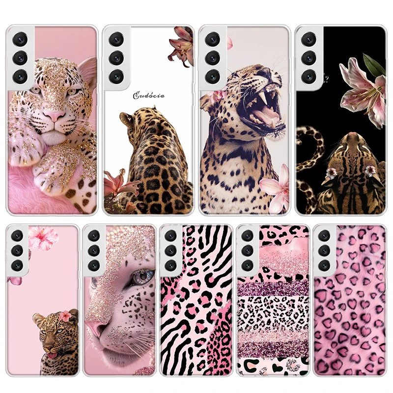 Funda de teléfono de silicona con estampado de leopardo rosa para Samsung Galaxy S23 S24 S25 Ultra S21 Plus S20 FE S22 S10 + Funda de borde