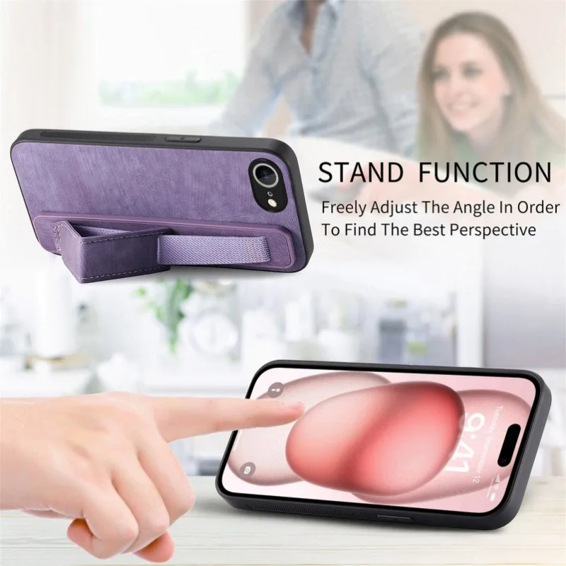 Funda con soporte de pulsera para IPhone 16E 16e, funda con soporte de silicona de cuero PU mate Retro para Iphone 16E SE4 2025 - imagen 4
