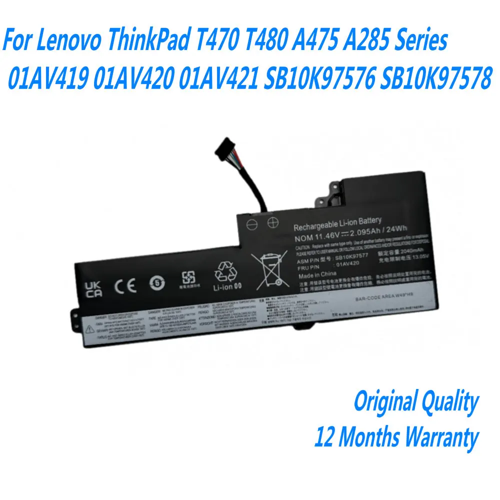 11,4 V 24WH 01AV489 batería del ordenador portátil para Lenovo ThinkPad T470 T480 A475 A285 serie 01AV419 01AV420 01AV421 SB10K97576 SB10K97578