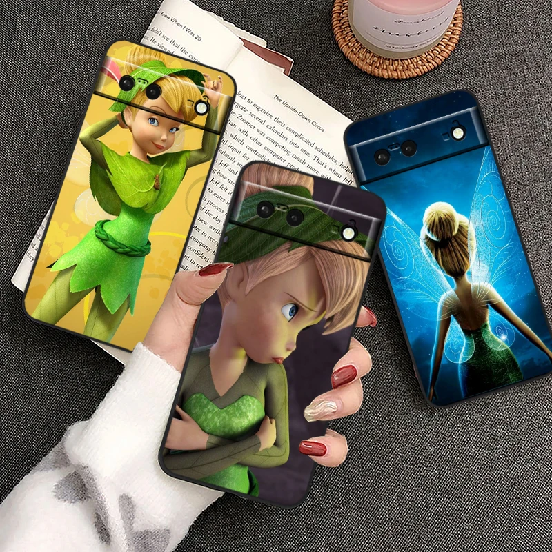 Funda de teléfono blanda de silicona negra a prueba de golpes, carcasa Tinker Bell, diseño de Disney para Google Pixel 9, 8, 7A, 7, 6A, 6, 5A, 5, 4, 4A, XL, 5G