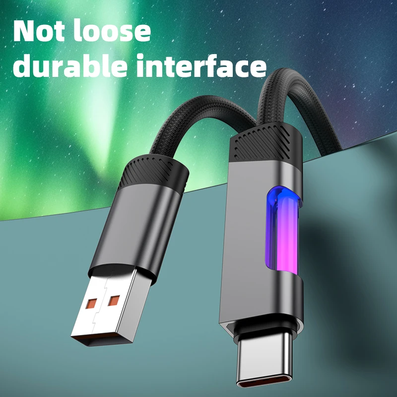 Cable USB tipo C con luz RGB, Cable de sincronización de datos de carga rápida PD de 100W para iPhone 16 pro, Huawei, Xiaomi, Realme, Samsung - imagen 3