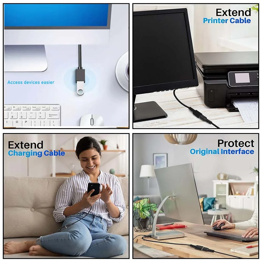 USB 2.0 A macho a hembra sincronización de datos cargador negro Cable de extensión Cable USB para teclado de ordenador portátil - imagen 4