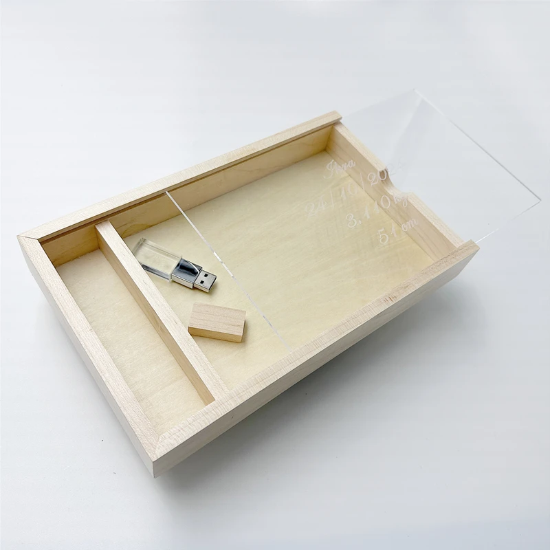 Caja de álbum de arce acrílico con logotipo grabado láser personalizado gratis (25*15,5 cm) + unidad Flash de alta velocidad USB3.0 de cristal 16GB 32GB 64GB 128GB - imagen 4
