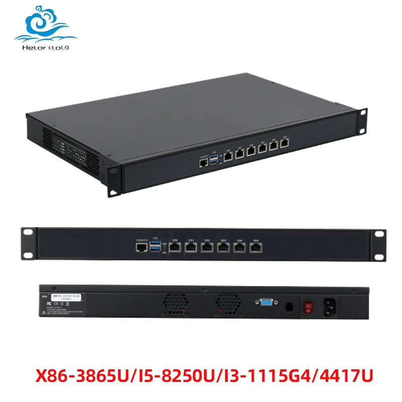 Helorpc 1U Rack Mini PC 6xIntel 82574L/82583V Gigabit Intel Celeron 3865U DDR3 SSD Neiwork Router Servidor Aparabrisas