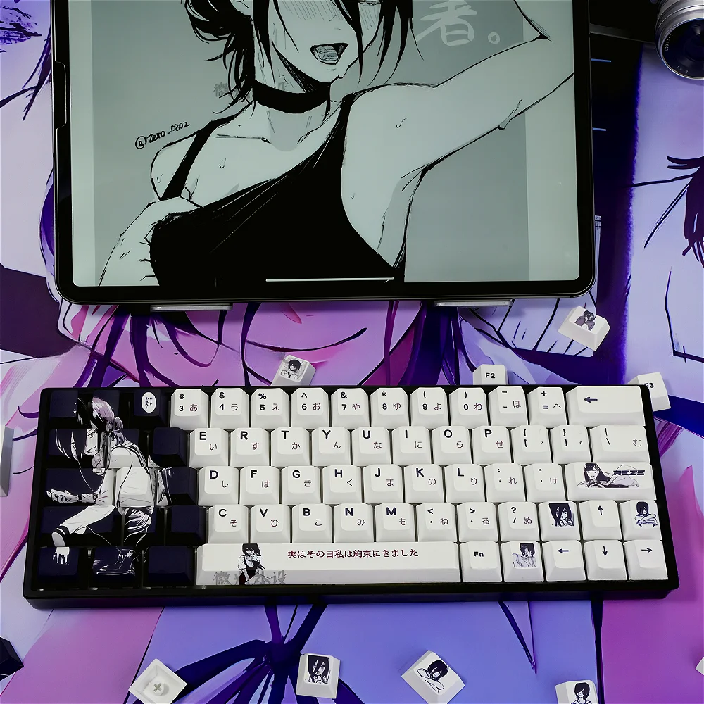 Juego de teclas de Anime japonés Rayser, PBT, 140 teclas, tapa de tecla con personalidad, barra espacial dividida para teclado mecánico 60/84/98/108, interruptor MX - imagen 2