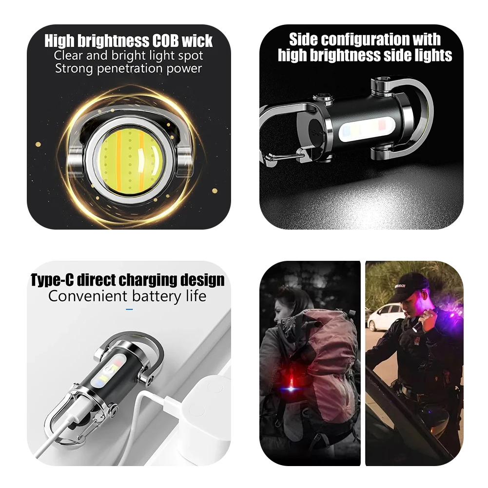 Llavero con linterna LED COB, llavero portátil multifuncional, linterna ultraligera para acampar, senderismo y acampada - imagen 5