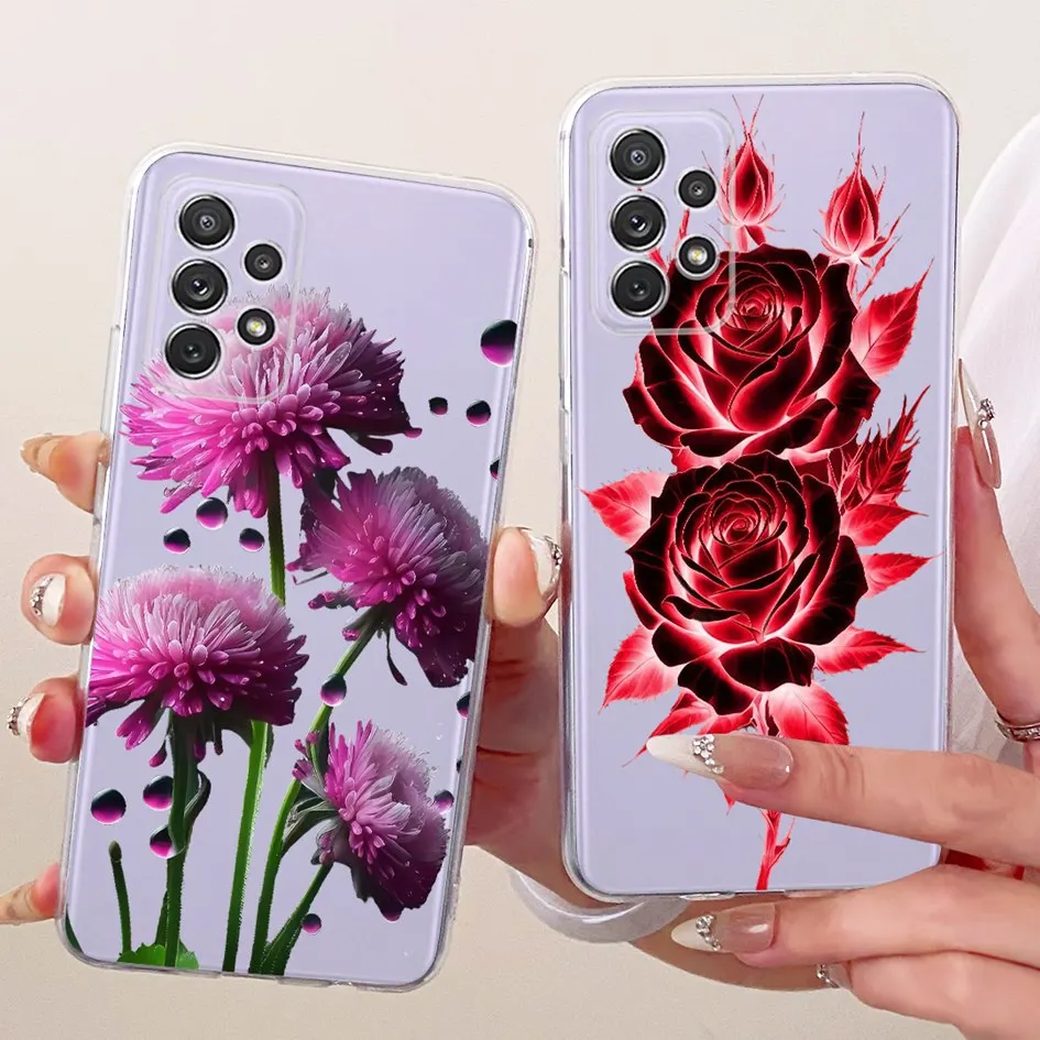 Funda para Samsung Galaxy A32 funda SM-A325F Popular flor transparente silicona suave TPU parachoques para Samsung A32 5G SM-A326B Shell - imagen 2