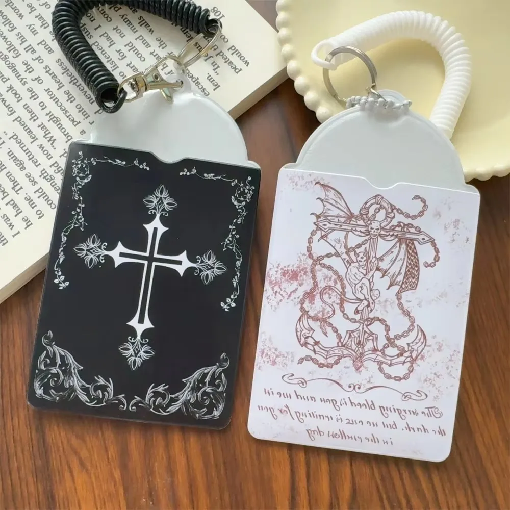 Funda para tarjetas de PVC de la serie gótica oscura con cuerda de resorte, tarjeta HD Kpop Idol, estrella protectora, almacenamiento de tarjetas pequeñas, soporte para tarjetas colgantes - imagen 5