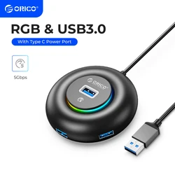 Hub USB 4 Puertos ORICO RGB Ultradelgado – Carga USB-C
