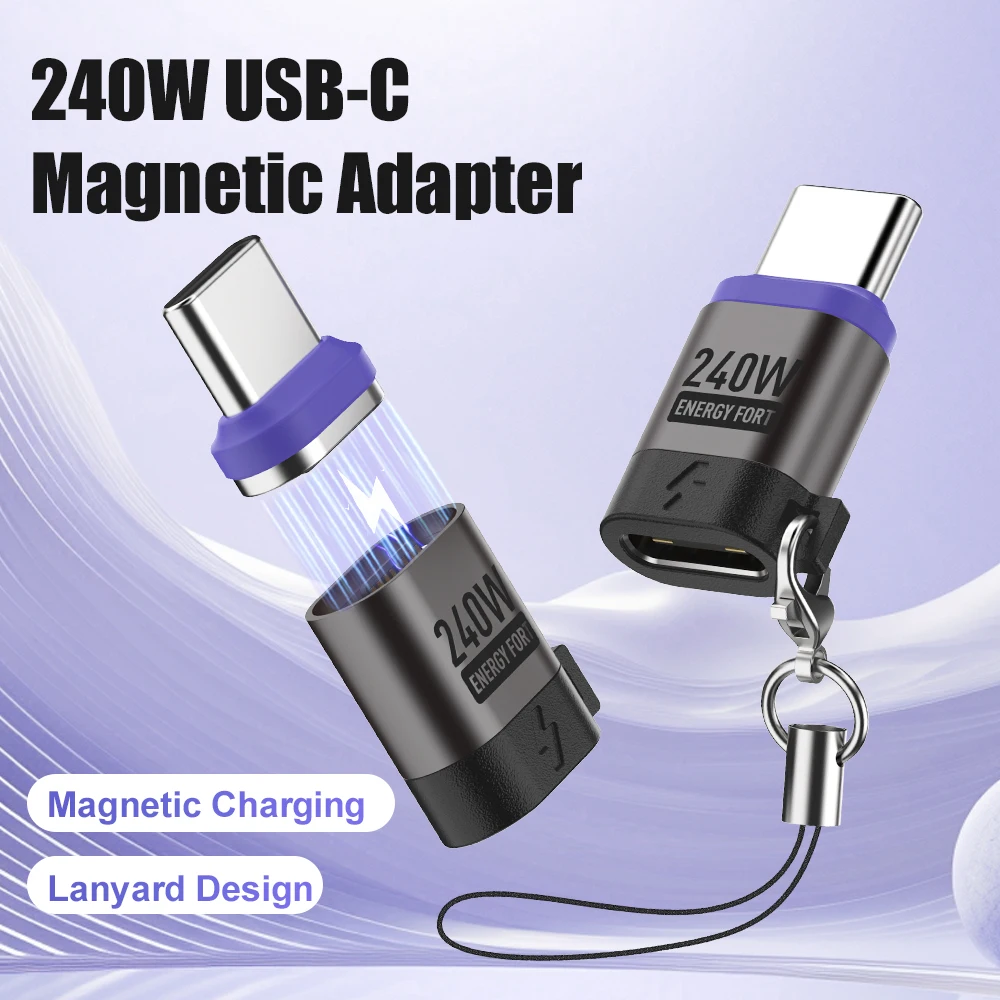 Adaptador USB C magnético de carga rápida PD 240W, extensor de transferencia de datos, conector tipo C para dispositivos Samsung Iphone 15 USB C