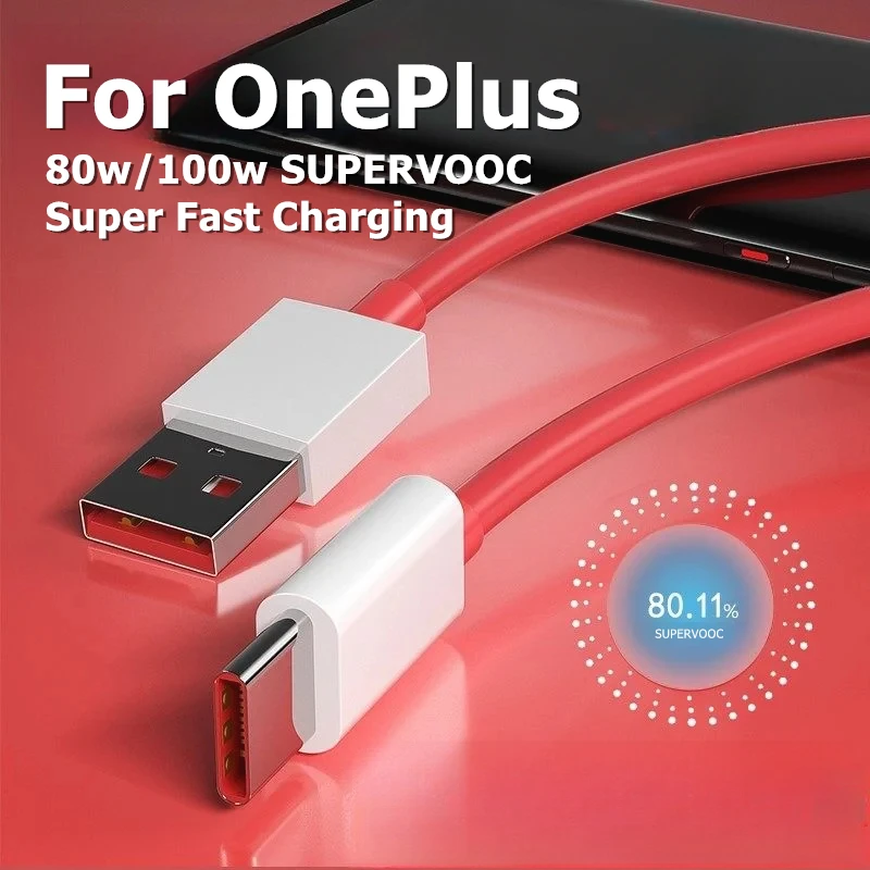 Cable USB de carga superllamativas de 80W y 100W para OnePlus 9RT 10 11 12 13 Nord 2T 3 CE 3 ACE 3 3V 5 Pro SuperVOOC Cables de carga rápida