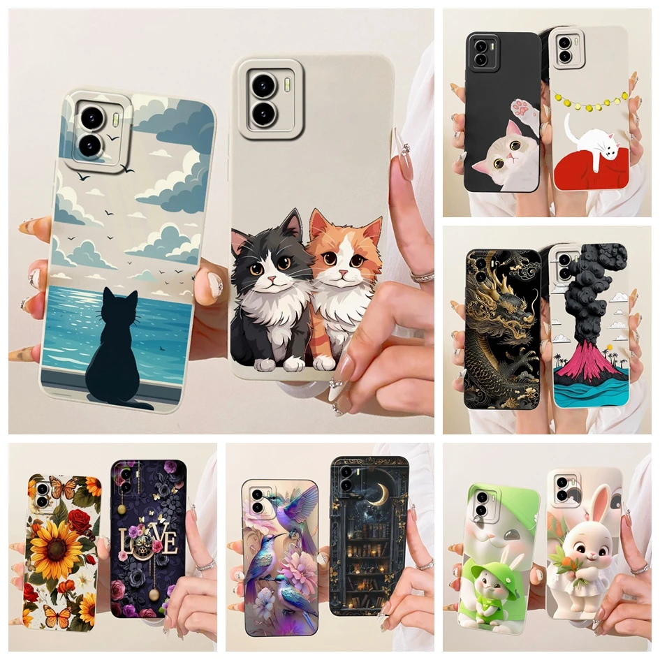 Para Vivo Y15s funda V2120 lindo gato conejo dibujos animados suave caramelo silicona lente cubierta protectora para Vivo Y15A Y15C Y01 Y01A Y10 Shell