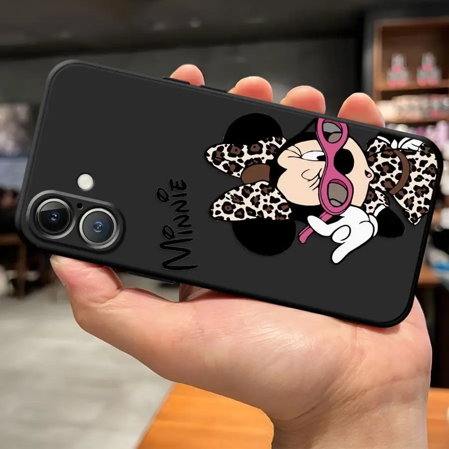 Funda de teléfono suave negra para iPhone 7 8 15 16 14 Plus XR 17Air 13 12 11 17 Pro Max XS Max Disney Cute Minnie - imagen 4