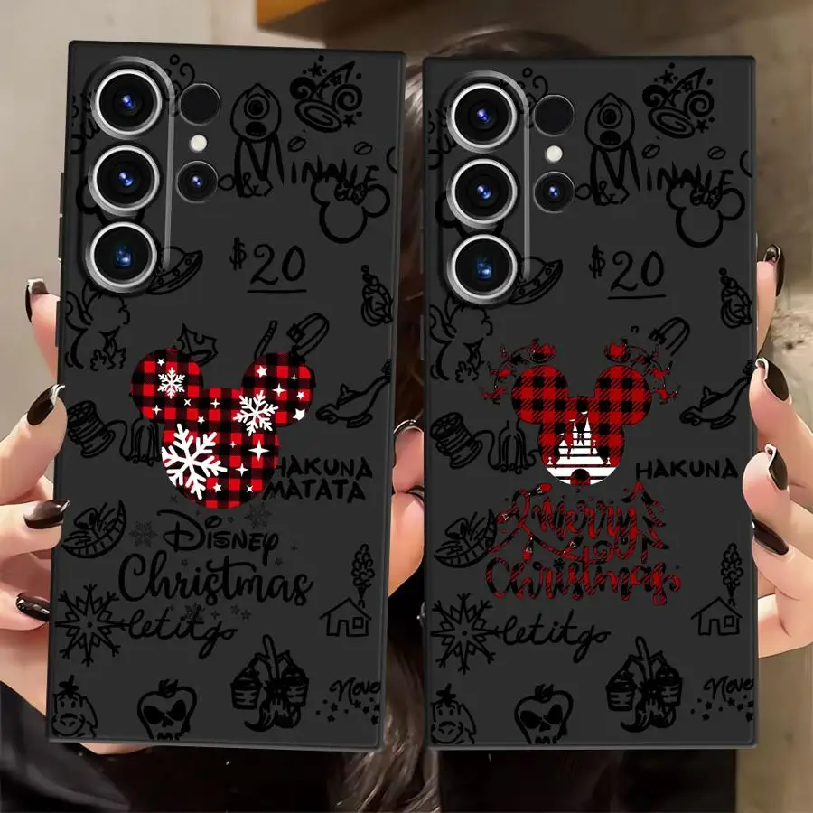 Funda de teléfono suave negra para Samsung Galaxy S24 Plus S21 FE S23 Ultra S20 S25 Edge lindo Mickey Minnie Navidad