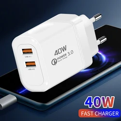 Cargador USB Dual 40W Pared – Carga Rápida 3.0 Enchufe Europeo
