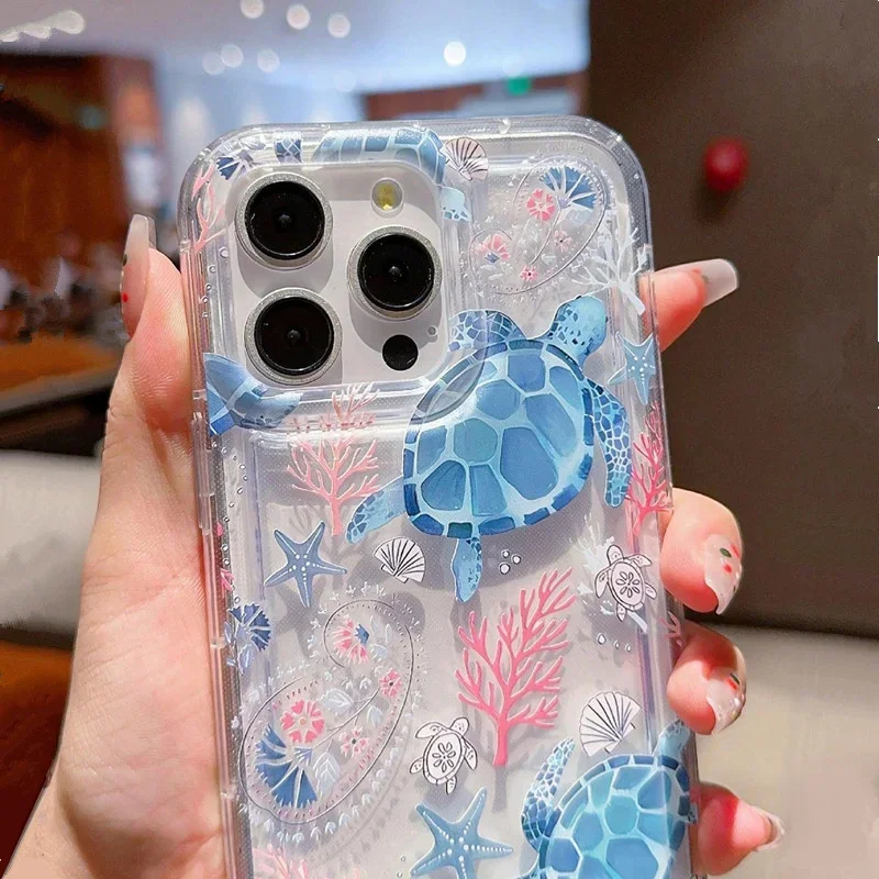Funda transparente con estampado de delfines y tortugas oceánicas para iPhone 17 Air 16 15 13 12 11 14 Pro Max 7 8 Plus 16E, funda de silicona - imagen 3