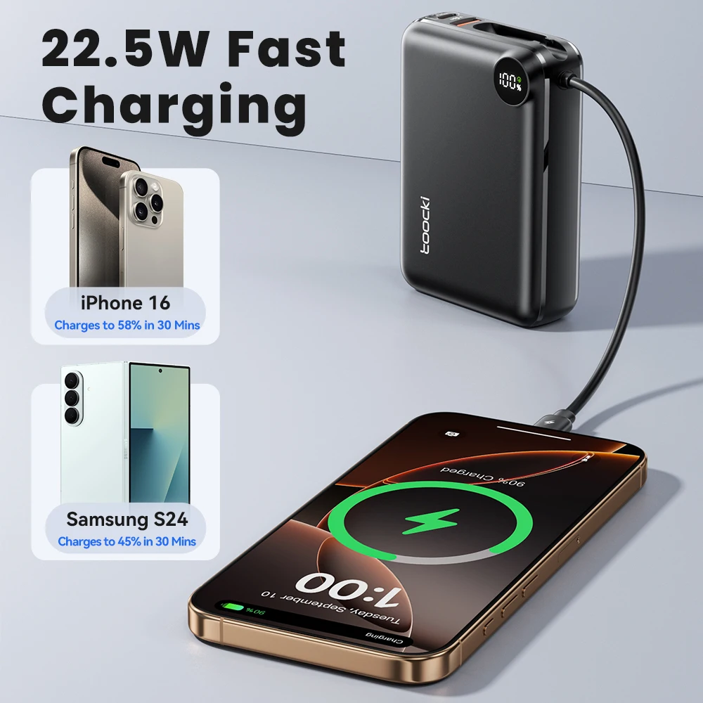 Toocki 20000mAh Powerbank PD 22,5 W pantalla de carga rápida banco de energía con Cable tipo C para iPhone 14 15 16 Samsung S23 Xiaomi 12 - imagen 2