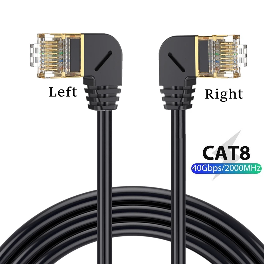 Cable Ethernet Cat8 SFTP 40Gbps 2000MHz Cat 8 RJ45 red Lan 90 grados arriba abajo izquierda ángulo recto Internet RJ45 Cable superfino - imagen 4