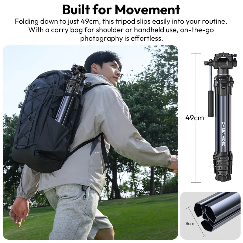 Trípode de viaje Ulanzi OMBRA VIDEO II 1.57M con 360 °   Trípode de cámara de liberación rápida Arca con cabeza de bola panorámica, compatible con disparo de ángulo bajo - imagen 3