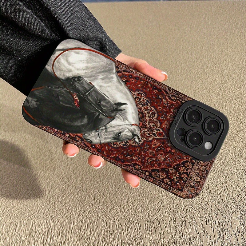 Funda de teléfono de silicona con diseño de caballo blanco y negro Vintage para iPhone 11 12 13 14 15 16 17 Pro Max XS XR X 7 8 Plus 16E Air Cover - imagen 3